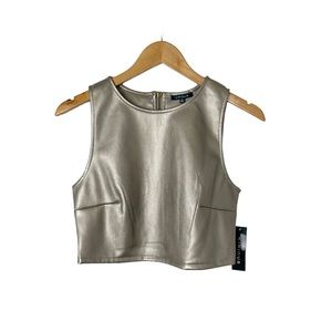 Kirious Faux Leather Sleeveless Crop Top Size Medium Taupe